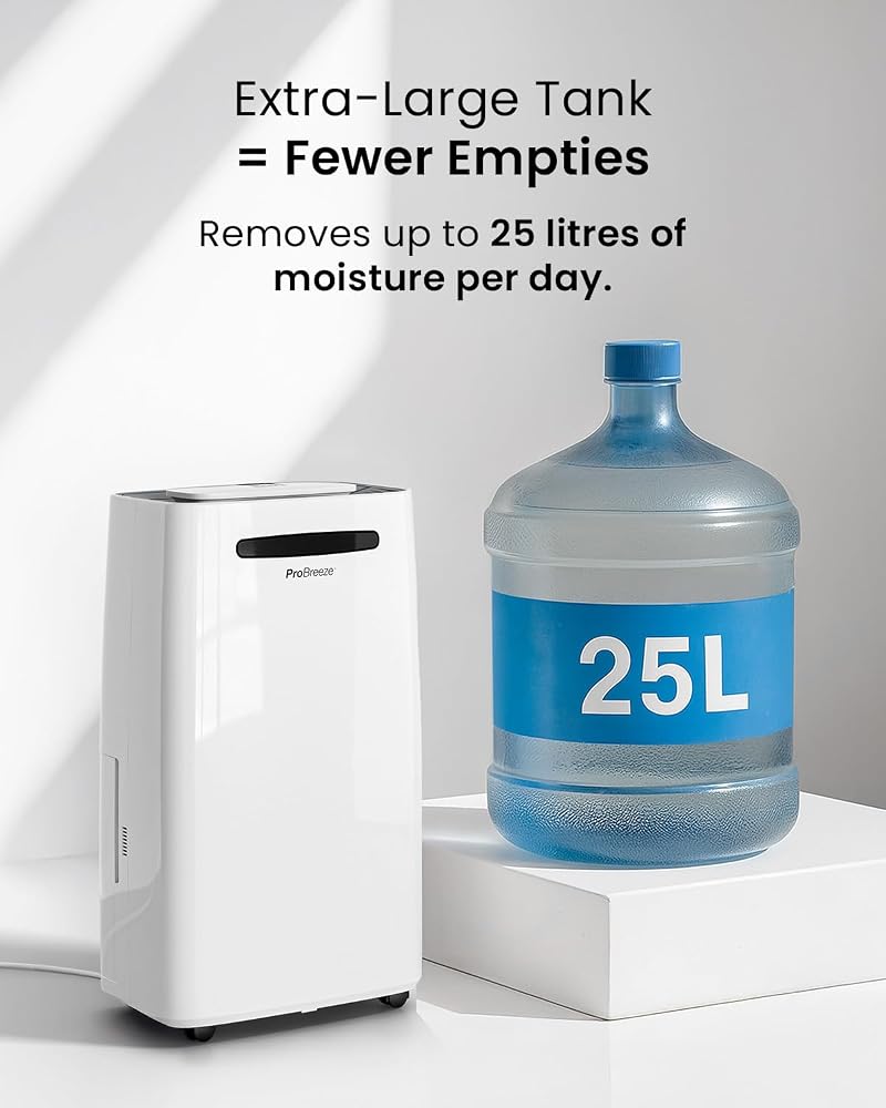 Pro Breeze Dehumidifier Compressor 25L/day for rooms up to 30 m² - 4 modes, Dryer, Continuous Drainage, 24h timer, 5.5L Large Tank - Against moisture, mould and mildew - Wi-Fi - Image 3