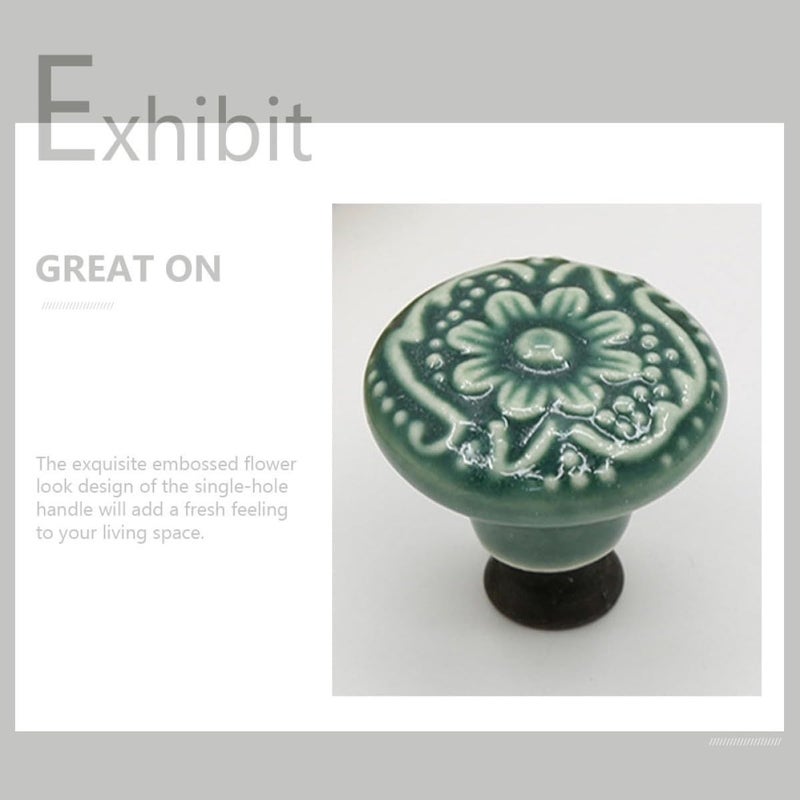 4Pcs Ceramic Drawer Knobs Embossed Round Furniture Pull Handles White Yellow Green Gray - Image 5