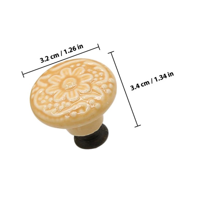 4Pcs Ceramic Drawer Knobs Embossed Round Furniture Pull Handles White Yellow Green Gray - Image 3