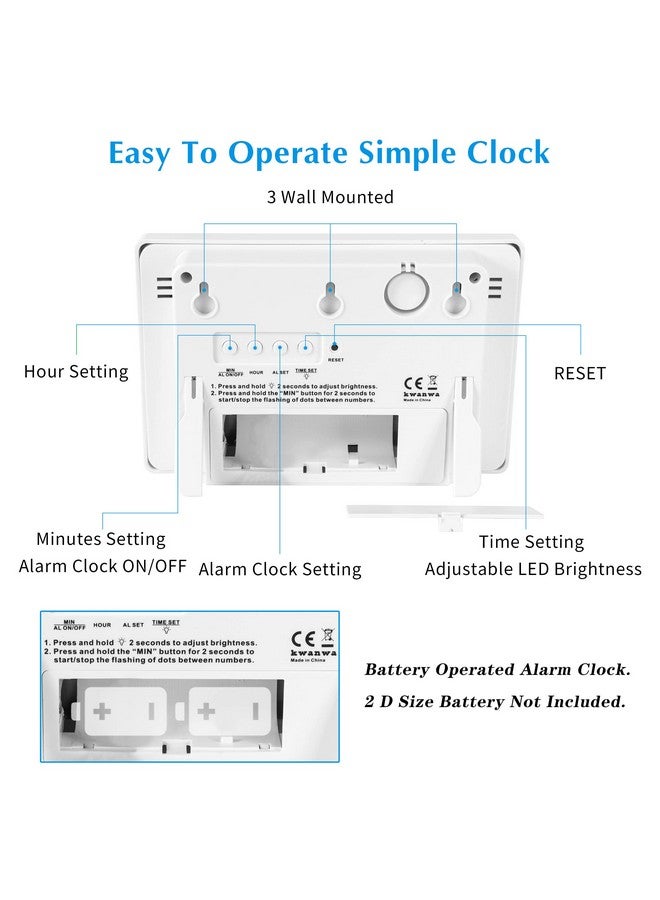 KWANWA Led Digital Clock, Alarm Clock, Wall Clock, 3" Led Digit Display, Adjustable Brightness, Auto Night Mode, Auto Alarm Volume Increasing, Wall-Mount & Table-Top, Alarm Clock For Bedroom - Image 3