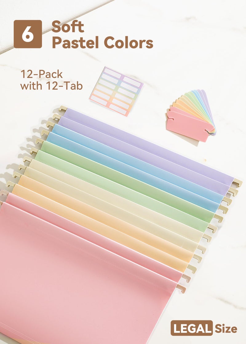 SortRax Plastic Legal Size Hanging File Folders, 12 Pack Pastel Hanging Folders, with Insertable 1/5-Cut Tabs for Filing Cabinets - Image 5