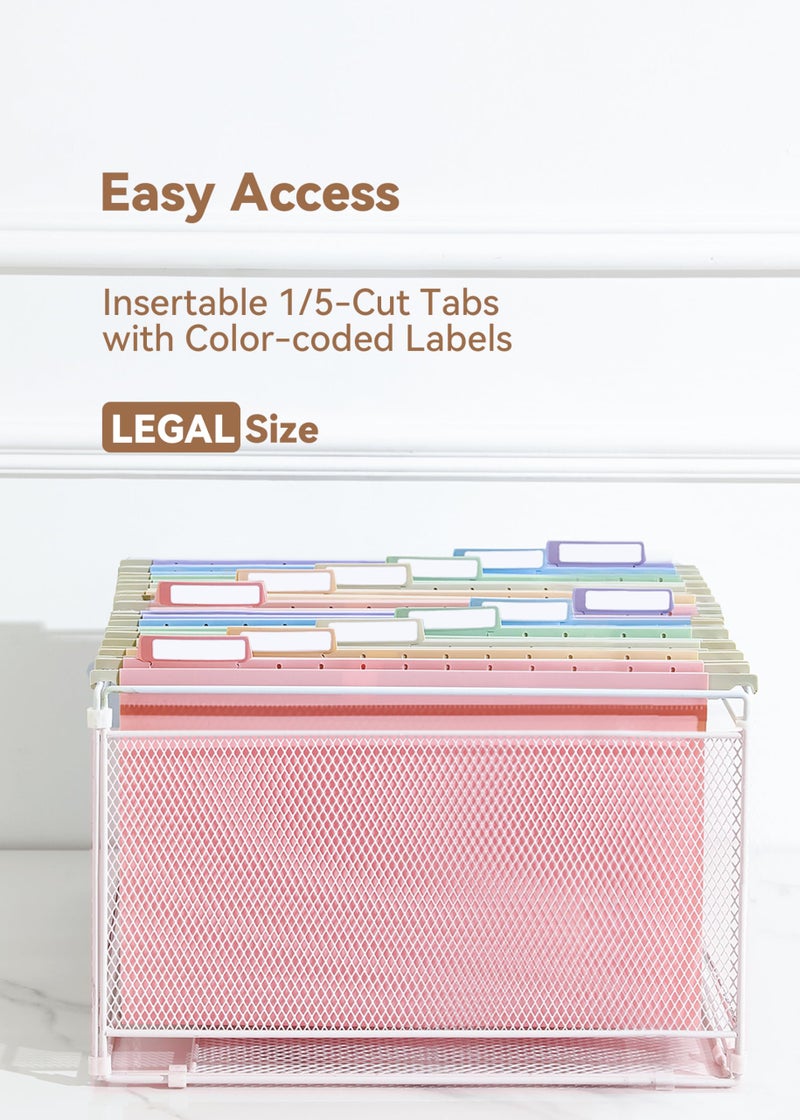 SortRax Plastic Legal Size Hanging File Folders, 12 Pack Pastel Hanging Folders, with Insertable 1/5-Cut Tabs for Filing Cabinets - Image 2