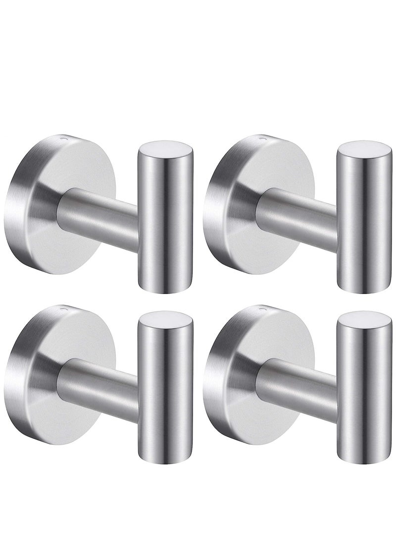SYOSI Wall Towel Hooks Coat Hook Bathroom Robe 304 Stainless Steel Heavy Duty Door Hanger Towel Robe Clothes Cabinet Closet Sponges Hook Bathroom Bedroom Kitchen Hotel Pool 4 Packs (Silver) - Image 1