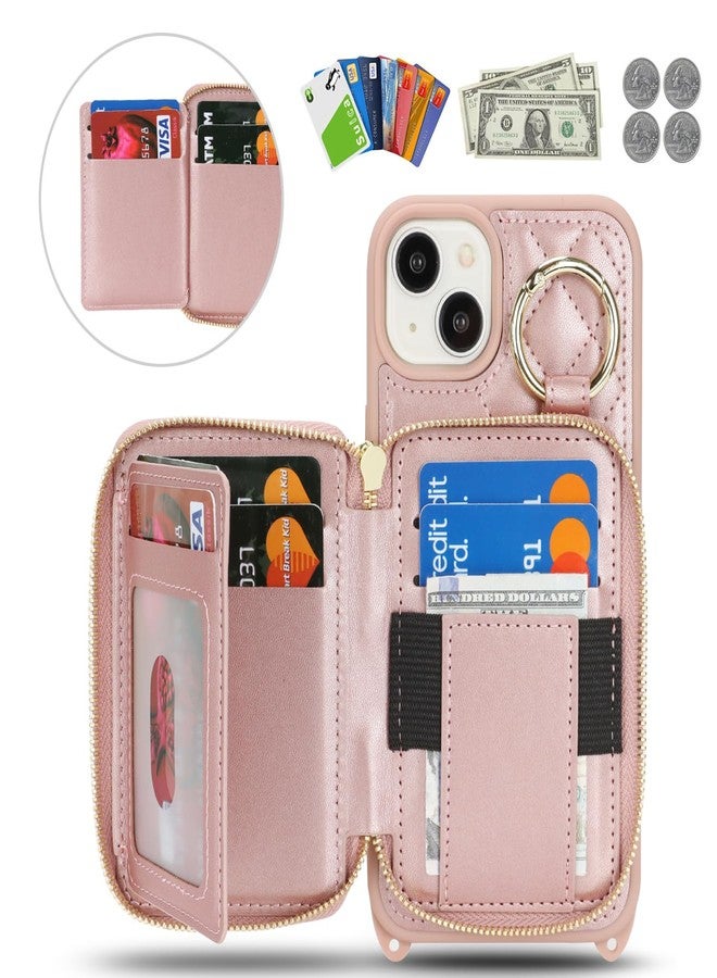 Hamany for iPhone 15 Plus Case Wallet with Card Holder for Women,for iPhone 15 Plus Phone case Wallet with Strap Credit Card Slots Crossbody with Kickstand Zipper Case-Rose Gold - Image 2