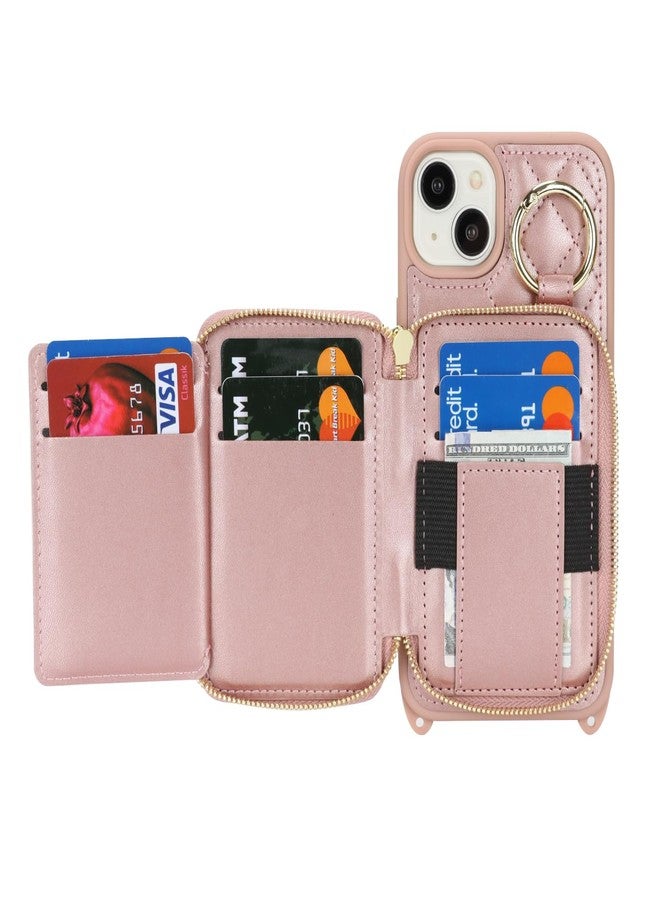 Hamany for iPhone 15 Plus Case Wallet with Card Holder for Women,for iPhone 15 Plus Phone case Wallet with Strap Credit Card Slots Crossbody with Kickstand Zipper Case-Rose Gold - Image 5