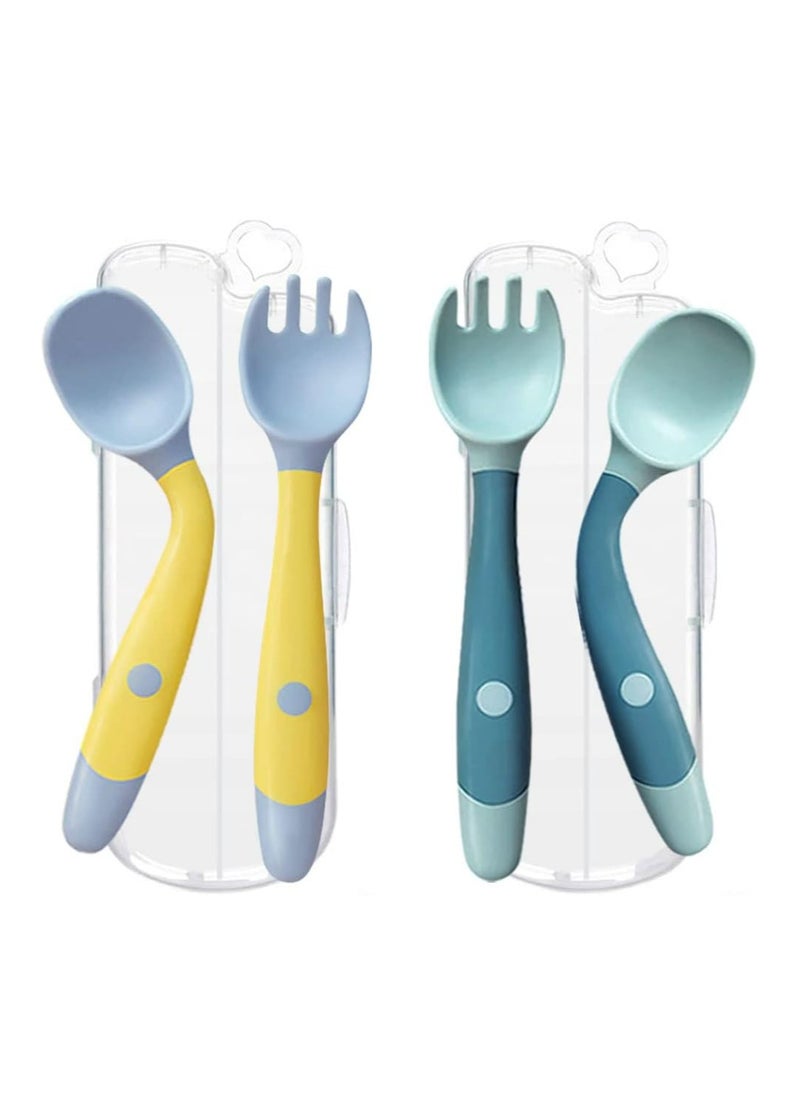 Oasisgalore - 2-Set Toddler Utensils with Travel Case, Baby Spoon and Fork Set for Self-Feeding and Training Child Tableware Travel Set - Image 1