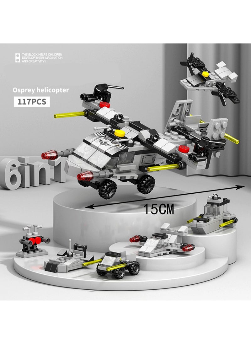Mini 6-In-1 Osprey Helicopter 117 Particle Assembly Set Toy, Building Block Assembly Game, Best Learning And Role-Playing, Suitable As A Gift For Boys And Girls Over 6 Years Old