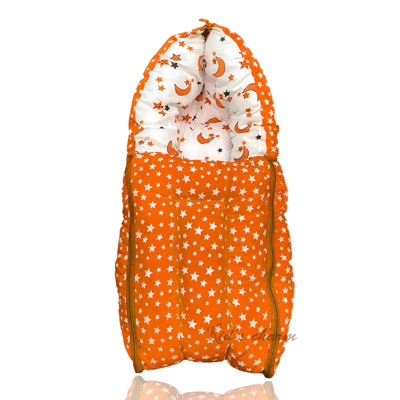Infans Mini Star Moon Mega 3 in 1 Baby's Cotton Bed Cum Carry Bed Printed Baby Sleeping Bag-Baby Bed-Infant Portable for Unisex Easily Portable, Light Weight Carry for New Born 4-8 Months Old(Orange) - Image 1