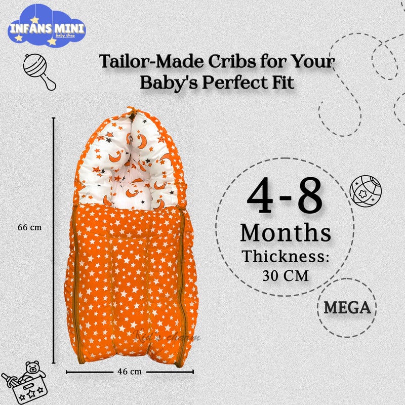 Infans Mini Star Moon Mega 3 in 1 Baby's Cotton Bed Cum Carry Bed Printed Baby Sleeping Bag-Baby Bed-Infant Portable for Unisex Easily Portable, Light Weight Carry for New Born 4-8 Months Old(Orange) - Image 2