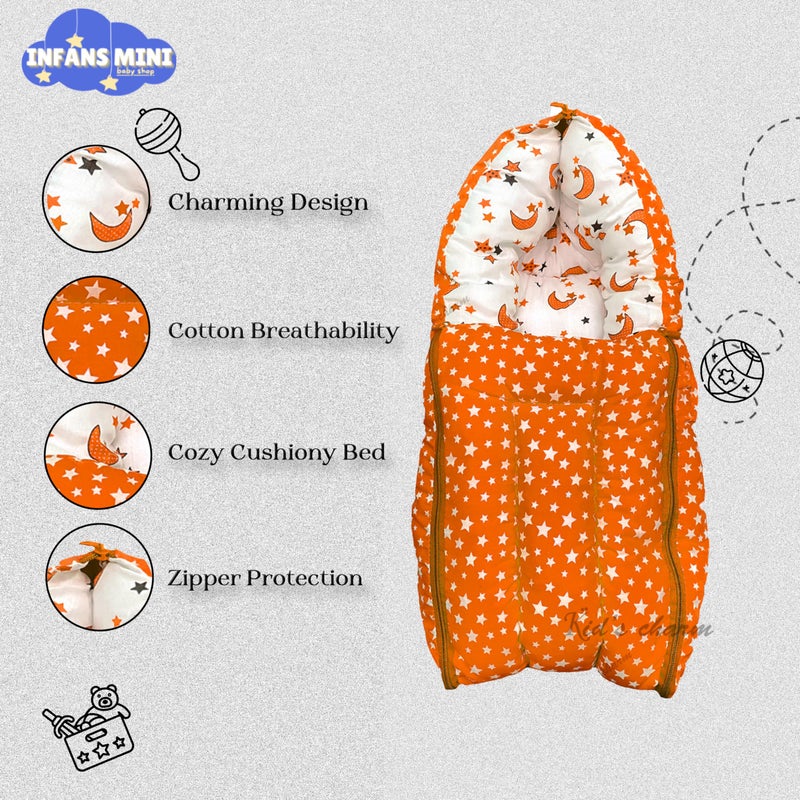 Infans Mini Star Moon Mega 3 in 1 Baby's Cotton Bed Cum Carry Bed Printed Baby Sleeping Bag-Baby Bed-Infant Portable for Unisex Easily Portable, Light Weight Carry for New Born 4-8 Months Old(Orange) - Image 4