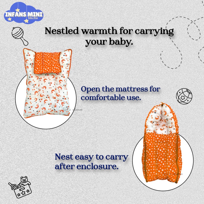 Infans Mini Star Moon Mega 3 in 1 Baby's Cotton Bed Cum Carry Bed Printed Baby Sleeping Bag-Baby Bed-Infant Portable for Unisex Easily Portable, Light Weight Carry for New Born 4-8 Months Old(Orange) - Image 3