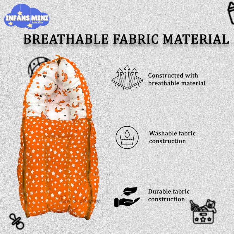 Infans Mini Star Moon Mega 3 in 1 Baby's Cotton Bed Cum Carry Bed Printed Baby Sleeping Bag-Baby Bed-Infant Portable for Unisex Easily Portable, Light Weight Carry for New Born 4-8 Months Old(Orange) - Image 5