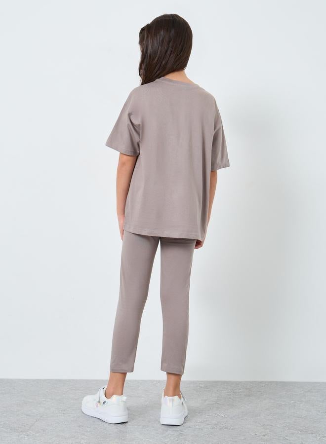 Styli Solid Oversized T-Shirt and Leggings Set - Image 4