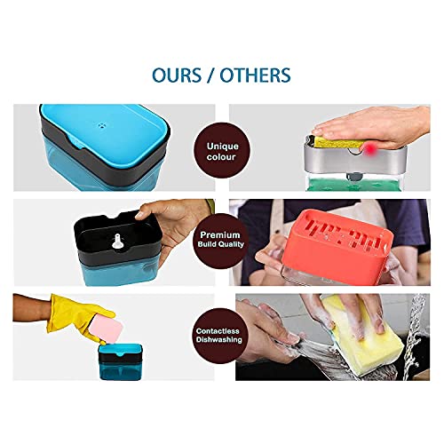 Kitchenwell Pro 2 in 1 Soap Dispenser for Dishwasher Liquid Holder, Liquid Dispenser Through Pump 400 ML with Sponge (Blue, Pack of 1)) - Image 3