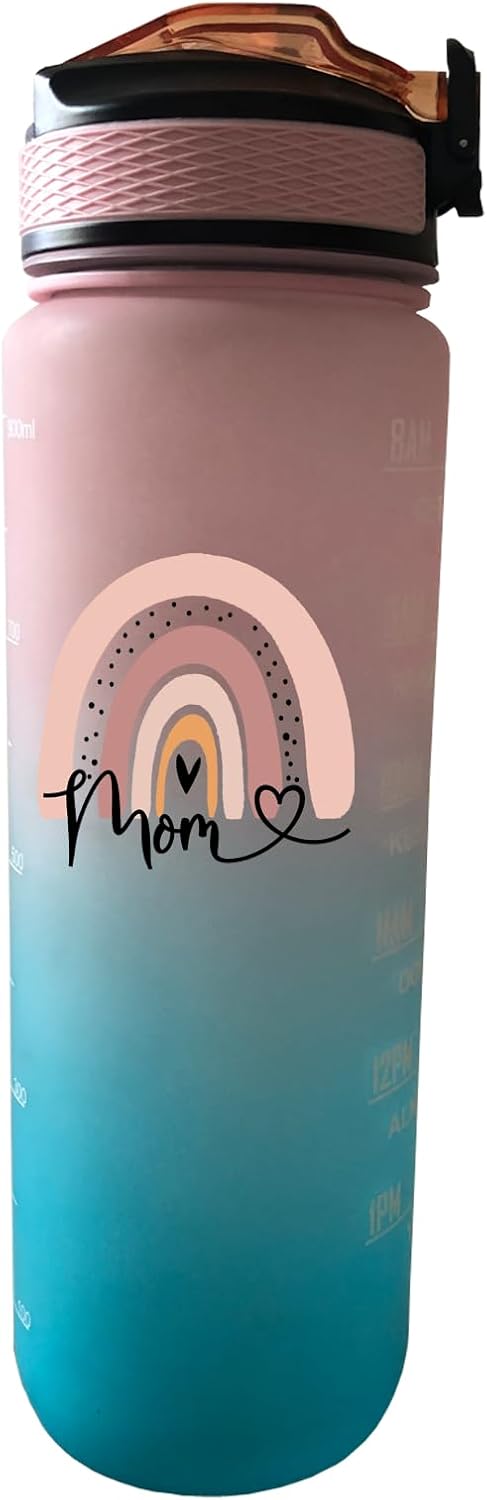 Wisedeal Mom 32 oz Water Bottle with Times Marker to Drink and Straw Carrying Strap Leakproof Tritan BPAFree Ensure You Drink Enough Water for Fitness Gym Camping Outdoor Sports - Image 1