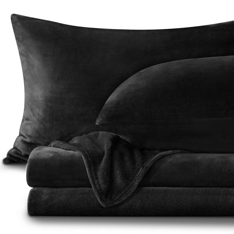 BEDELITE Flannel Sheets King Size Black - Super Soft Fleece Sheets Set Fluffy Extra Plush, 4 Piece(Include Fitted Sheet, Flat Sheet, 2 Pillowcases) - Image 1