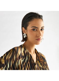 FAV Printed Pleated Maxi Dress with V-neck and 3/4 Sleeves  - Image 4
