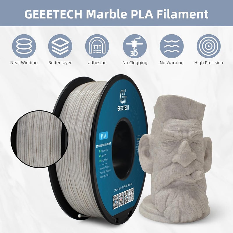 Geeetech Marble PLA Filament, 1.75mm 3D Printer Filament 1kg(2.2lbs), Dimensional Accuracy +/- 0.02 mm, Marble White-Brown Stone Color, Fit Most FDM Printer - Image 4