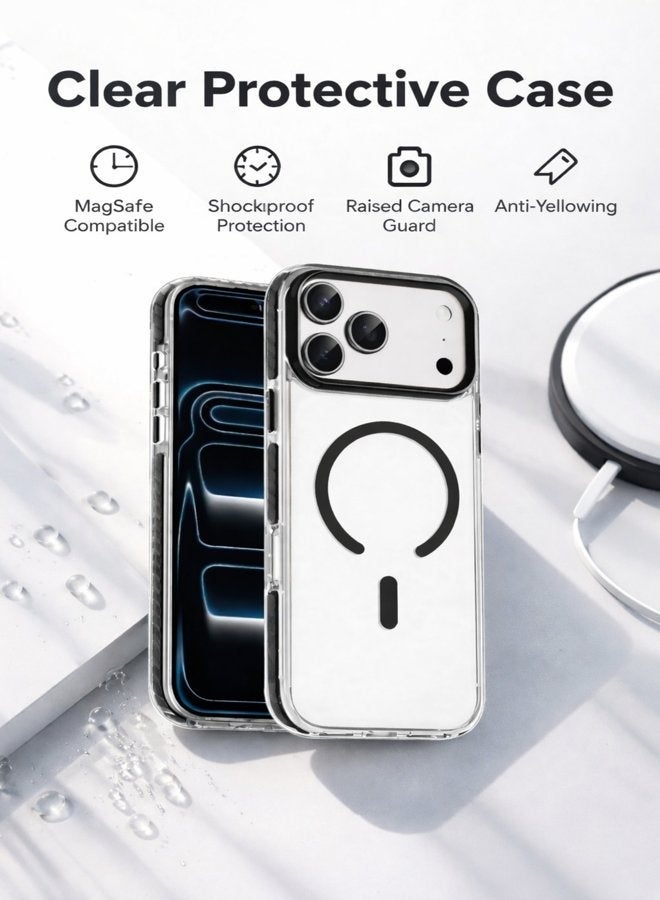 في آر كرييتيف جراب MagSafe شفاف لهاتف Apple iPhone 17 Pro Max مع إطار أسود وحدود للكاميرا، غطاء خلفي مقاوم للصدمات وشفاف - Image 3