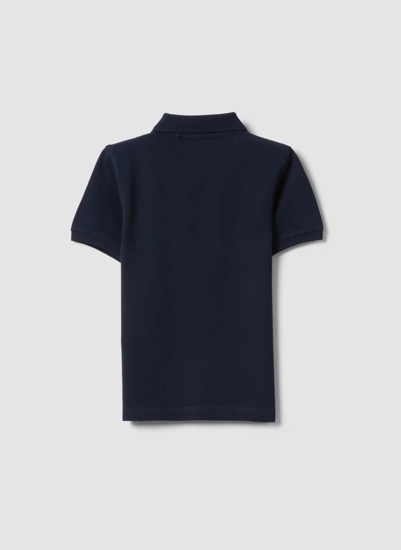 او في اس OVS Boysâ€™ Blue Organic Cotton Polo Shirt, Regular Fit