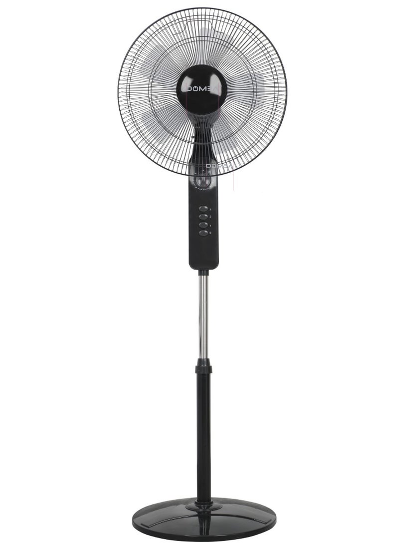 DOMEA 16-Inch Pedestal Fan with 5 Blades, Adjustable Height, 3-Speed Modes, 1-Hour Timer, Wide Angle Oscillation, Silent Operation, 45W Motor, Ideal for Home & Office Cooling, Classic Black  - Image 1