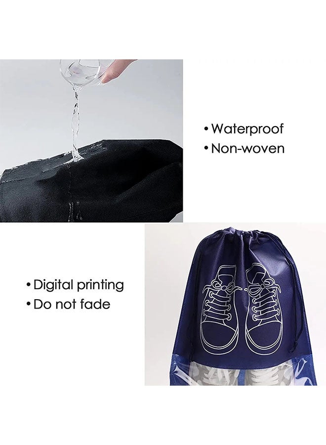 12 Pcs Large Travel Storage Shoe Bag  with Transparent Window – Portable Dustproof Shoe Storage Organizer for Men & Women – Drawstring, Foldable, Non-Woven – Grey/Dark Blue  - Image 3