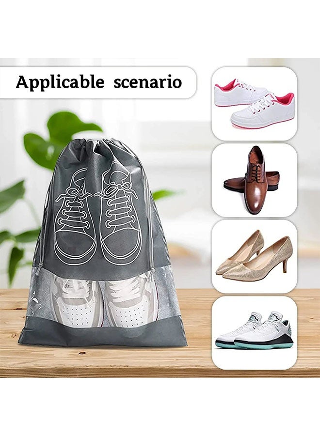 12 Pcs Large Travel Storage Shoe Bag  with Transparent Window – Portable Dustproof Shoe Storage Organizer for Men & Women – Drawstring, Foldable, Non-Woven – Grey/Dark Blue  - Image 4