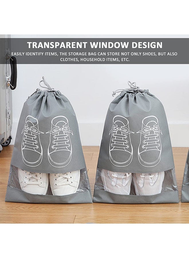 12 Pcs Large Travel Storage Shoe Bag  with Transparent Window – Portable Dustproof Shoe Storage Organizer for Men & Women – Drawstring, Foldable, Non-Woven – Grey/Dark Blue  - Image 5