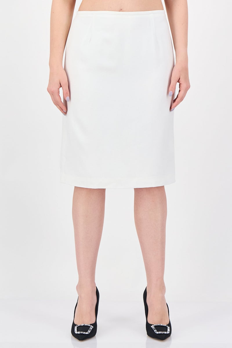 Tahari Women Solid Midi Skirt, Ivory - Image 1