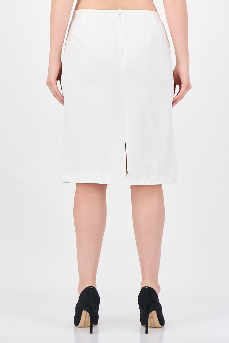 Tahari Women Solid Midi Skirt, Ivory - Image 3