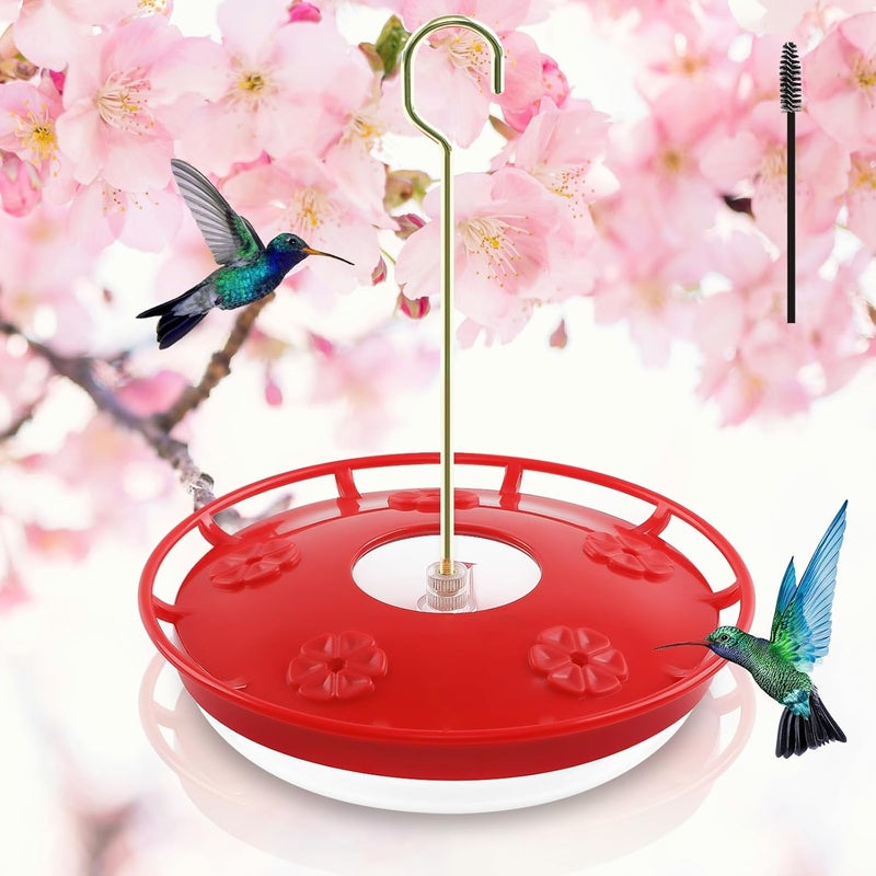 FEED GARDEN 16 أونصة مغذيات الطيور الطنانة في الهواء الطلق 5 منافذ مغذية مضادة للنحل تسرب-برهان فرش تنظيف نكتار سهل التنظيف ملء مغذي الطيور 1 عبوة - Image 1