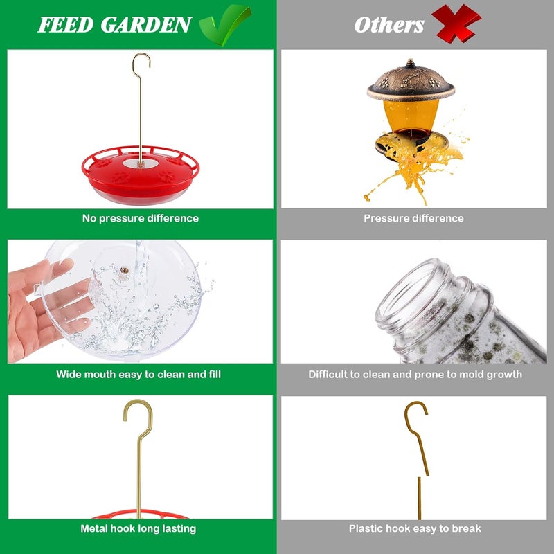 FEED GARDEN 16 أونصة مغذيات الطيور الطنانة في الهواء الطلق 5 منافذ مغذية مضادة للنحل تسرب-برهان فرش تنظيف نكتار سهل التنظيف ملء مغذي الطيور 1 عبوة - Image 3