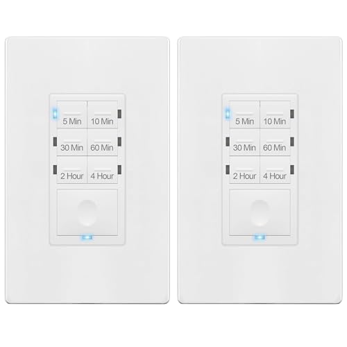 ENERLITES 4-Hour Countdown Timer Switch, 5-10-30-60 Min, 2-4 Hour, for Bathroom Fans, Lights, 120VAC Neutral Wire Required, UL Listed, HET06-W-2PCS, White, 2 Pack - Image 1