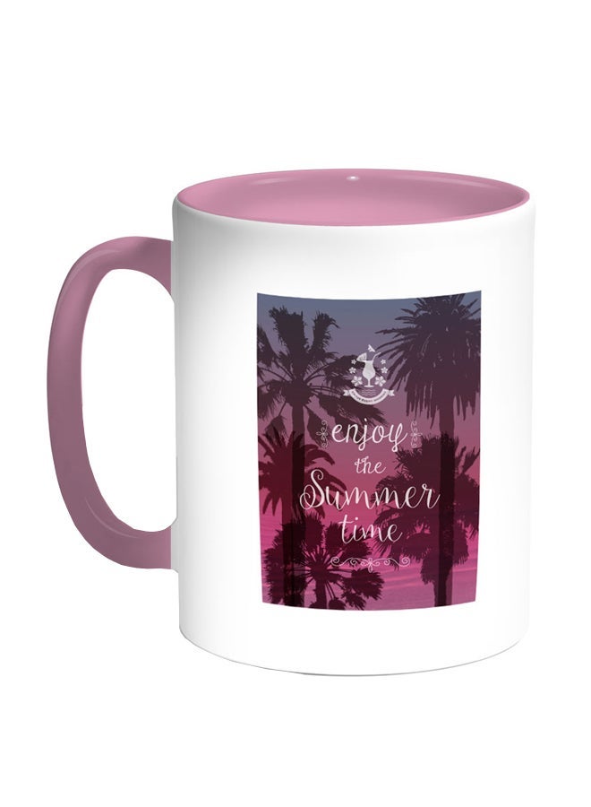 RYN Enjoy The Summer Time Printed Coffee Mug Pink/White/Purple 11ounce