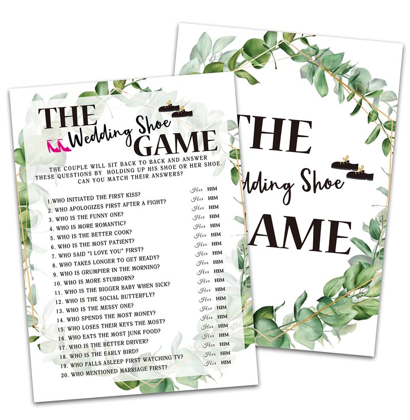 Huastatewolf Bridal Shower Game Cards, Wedding Shoe Game, Tropical Jungle Theme Engagement Party Cards for Wedding, Set of 30 (Leaf004) - Image 1