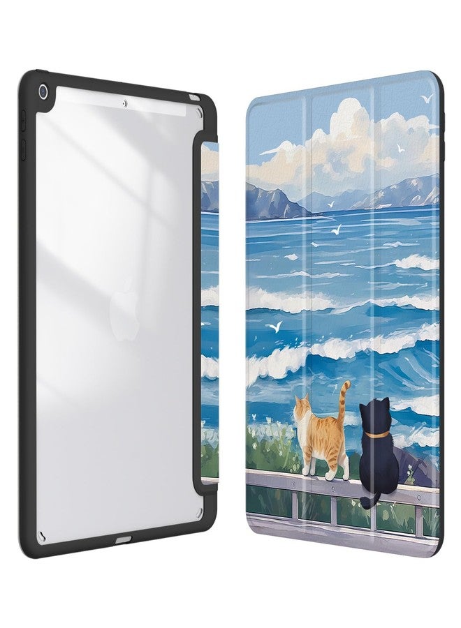 Xkladz جراب Xkladz لأجهزة iPad من الجيل التاسع/الثامن/السابع (2021/2020/2019) مقاس 10.2 بوصة، جراب مع حامل قلم، غطاء خلفي شفاف، تصميم أنيق وجذاب للنساء والفتيات والفتيان، خاصية التشغيل/الإيقاف التلقائي، تصميم قطة لطيفة - Image 1