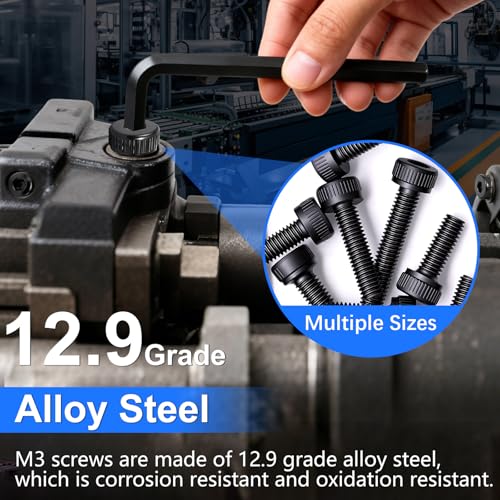 Bemaka 1015PCS M3 Screws Kit, M3x6/8/10/12/16/20/25/30mm Hex Socket Head Cap Screws Bolts Nuts Washers Kit, 12.9 Grade Alloy Steel Metric Machine Screw for 3D Printing - Image 3