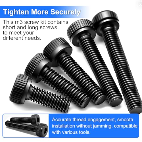 Bemaka 1015PCS M3 Screws Kit, M3x6/8/10/12/16/20/25/30mm Hex Socket Head Cap Screws Bolts Nuts Washers Kit, 12.9 Grade Alloy Steel Metric Machine Screw for 3D Printing - Image 4