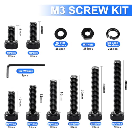 Bemaka 1015PCS M3 Screws Kit, M3x6/8/10/12/16/20/25/30mm Hex Socket Head Cap Screws Bolts Nuts Washers Kit, 12.9 Grade Alloy Steel Metric Machine Screw for 3D Printing - Image 2