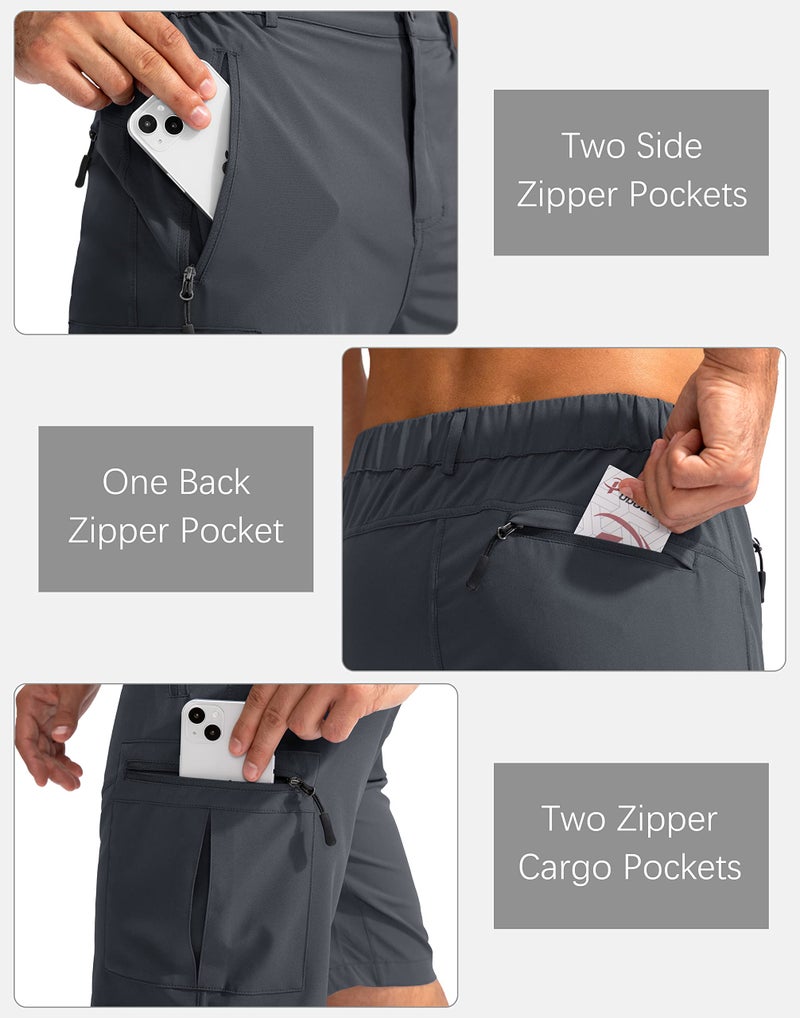 Pudolla Men's Hiking Cargo Shorts 9" Lightweight Outdoor Work Shorts for Men Travel Golf Camping Casual with 5 Zipper Pockets(Deep Grey X-Large) - Image 4