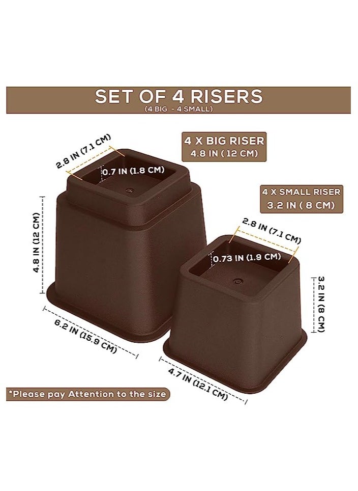 TRADE BAY Bedding Adjustable Bed Furniture Risers - Elevation in Heights 3, 5 or 8 Inch Heavy Duty Risers for Sofa and Table - Supports up to 1,300 lbs - (Set of 4 Riser, Brown)  - Image 2