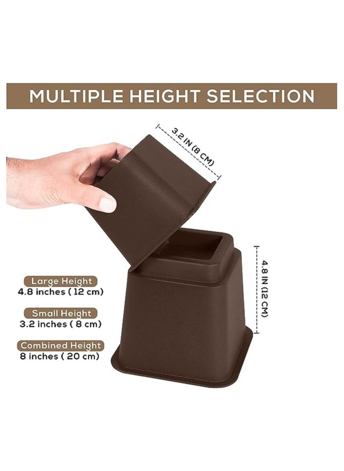 TRADE BAY Bedding Adjustable Bed Furniture Risers - Elevation in Heights 3, 5 or 8 Inch Heavy Duty Risers for Sofa and Table - Supports up to 1,300 lbs - (Set of 4 Riser, Brown)  - Image 4