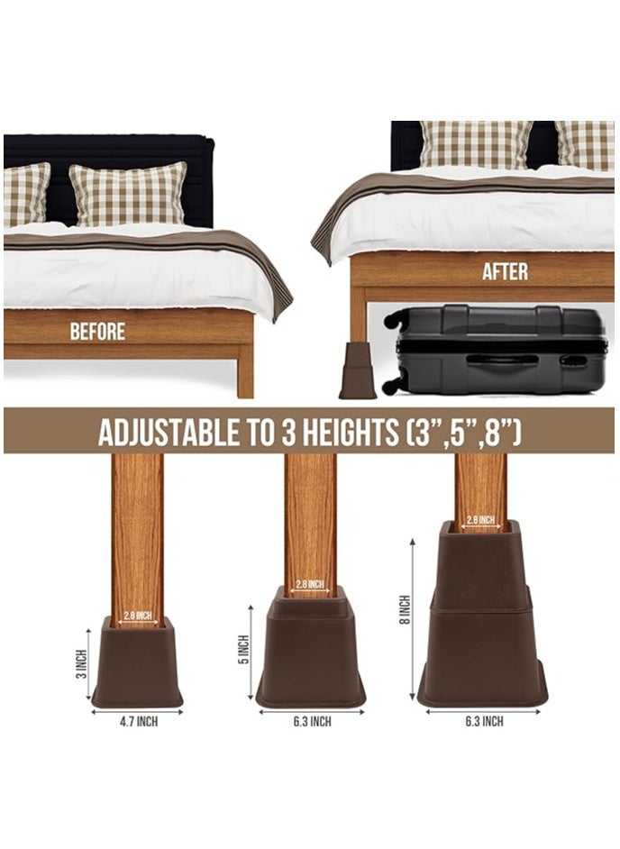 TRADE BAY Bedding Adjustable Bed Furniture Risers - Elevation in Heights 3, 5 or 8 Inch Heavy Duty Risers for Sofa and Table - Supports up to 1,300 lbs - (Set of 4 Riser, Brown)  - Image 5