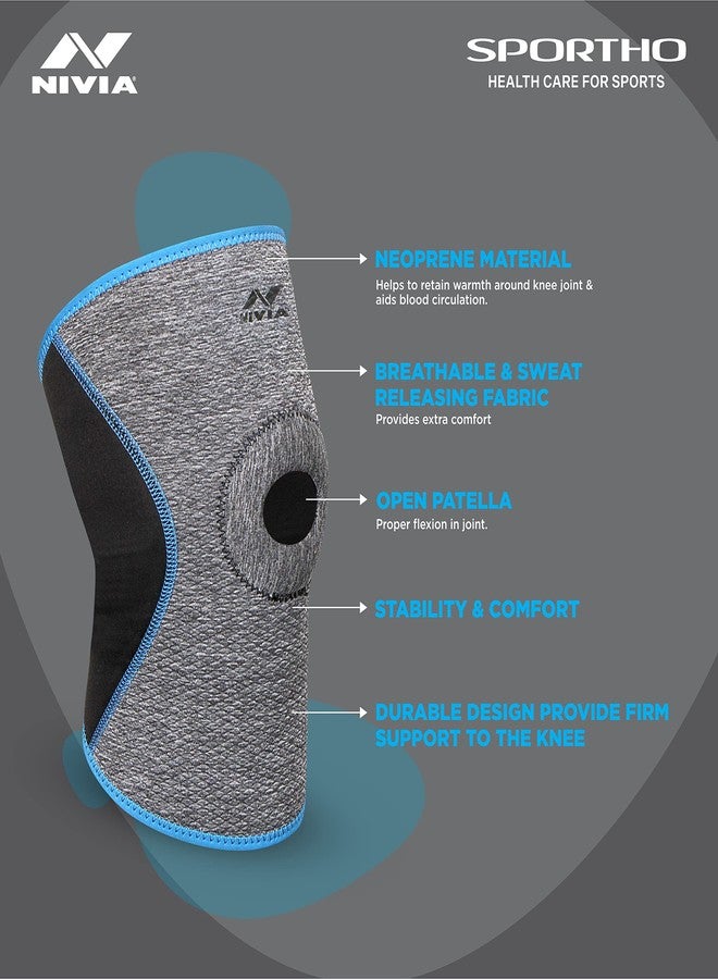 Nivia Orthopedic Knee Support For Men & Women with Patella Hole Slip-in Premium Breathable Compression Knee Sleeve, Enhanced Performance in Sports, Workouts & Daily Activities(Grey, M), Single Piece - Image 1