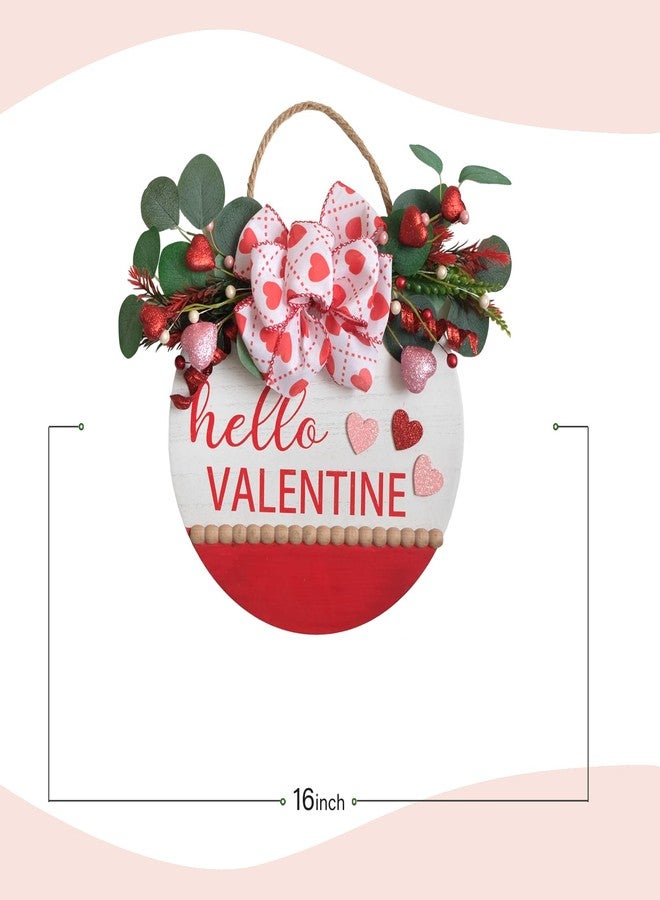 TEMPUS 16" Wood Wreath Valentine's Day Door Sign with Red Heart Berries and Buffalo Bow for Front Door Valentine's Day Anniversary Wedding Party Dinner Indoor Outdoor Decorations - Image 3
