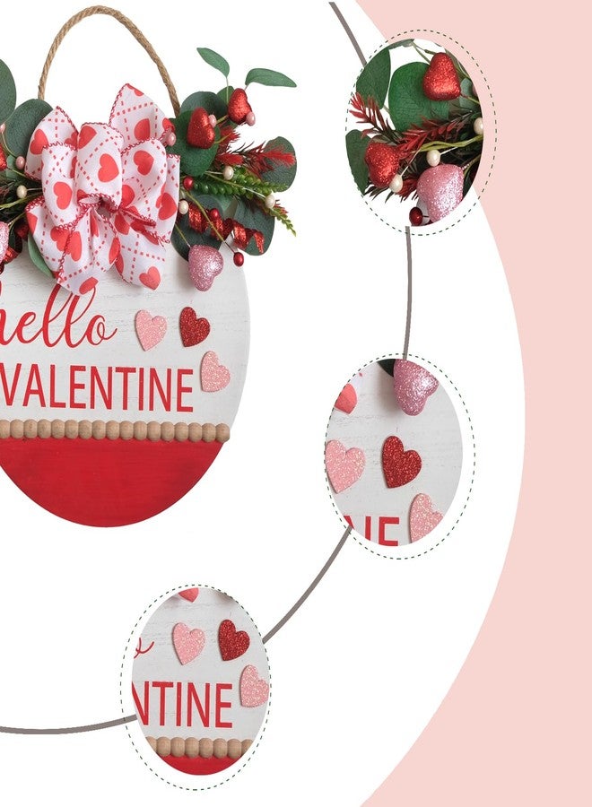 TEMPUS 16" Wood Wreath Valentine's Day Door Sign with Red Heart Berries and Buffalo Bow for Front Door Valentine's Day Anniversary Wedding Party Dinner Indoor Outdoor Decorations - Image 2