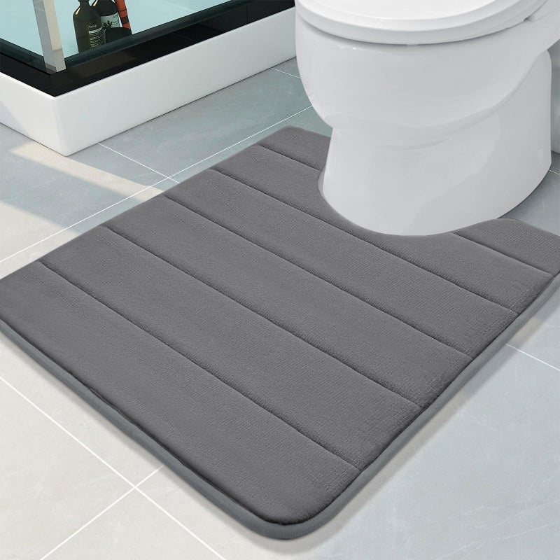 Buganda Memory Foam UShaped Contour Toilet Rugs Non Slip Absorbent Thick Soft Washable Bathroom Mat Floor Carpet Bath Rugs Mat for Toilet Base 24 x 20 Grey