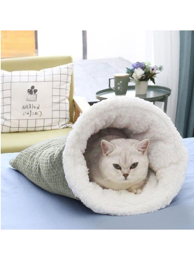 general Cat sleeping bag, washable self-heating cat bed snuggle bag, warm indoor cat hole bed, soft plush pet calming bed, comfortable pet nest bed, winter pet bed (grey) suitable for dogs and cats up to 6kg - Image 1
