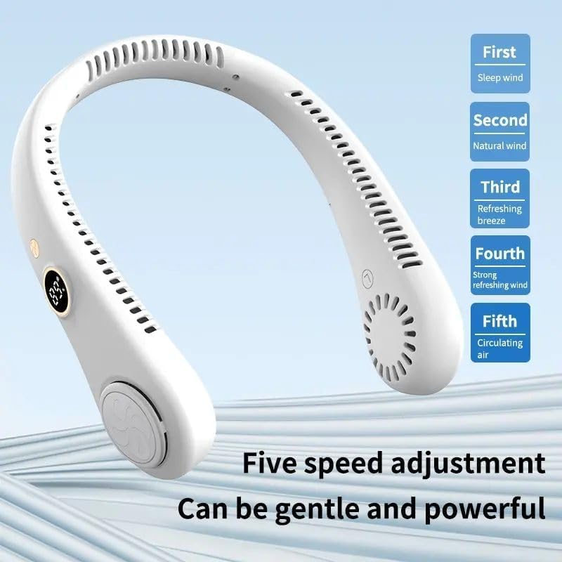 HEROCKX Bladeless Neck Fan with 360° Airflow, Portable Hands-Free Small USB Fan - Rechargeable Battery Operated Personal Mini Cooling Fan, Perfect for Kids, Office, Travel, Sports, Household, Outdoor (White) - Image 3
