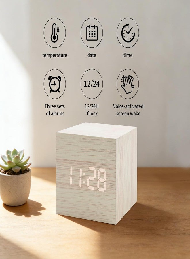 KESHIDE Wooden Digital Alarm Clocks for Bedrooms - Small LED Clock with, DC Port, Temperature, Snooze, DST, Wood Décor, Adapter Powered - Image 2